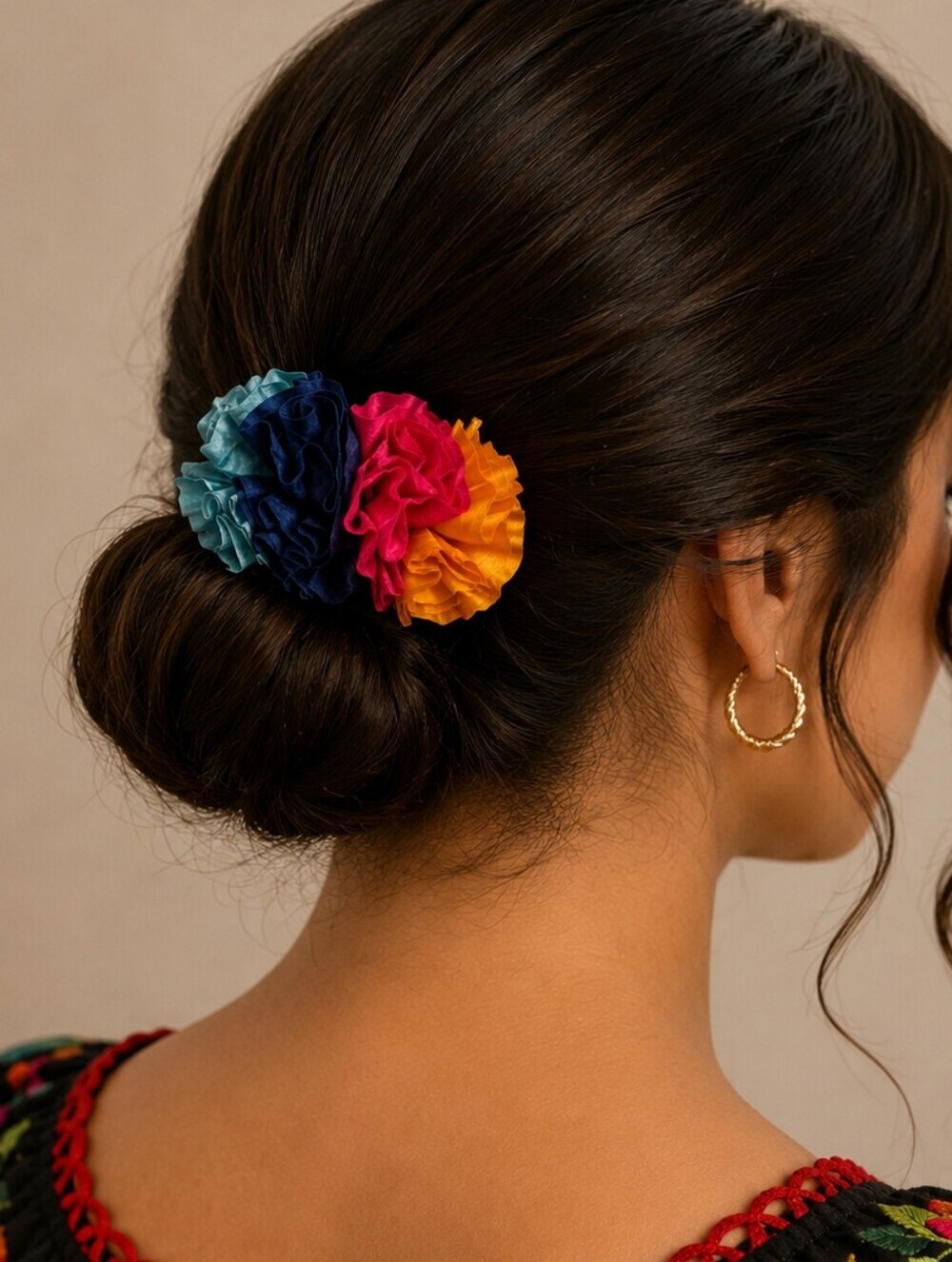 Vintage Mexican Flamenco Colorful Floral Ruffled Hair Barette